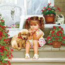 Fillette Assise avec son Chien Diamond Painting Broderie Diamant