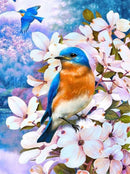 Oiseau Bleu & Fleurs Diamond Painting Broderie Diamant