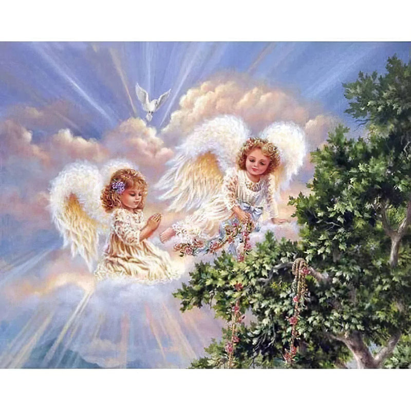 Angel Girl jouant avec des arbres Diamond Painting Broderie Diamant