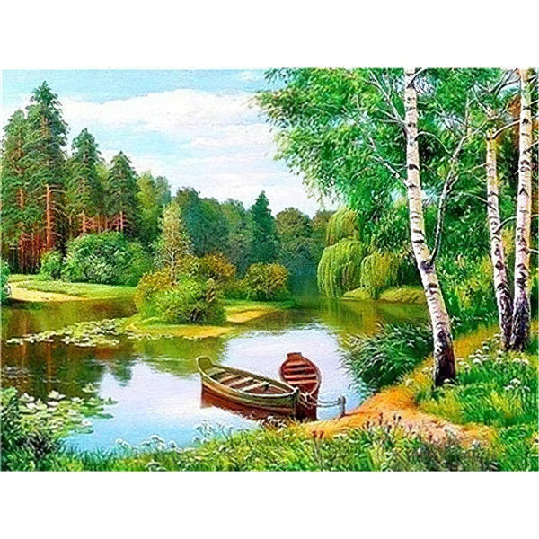 Bateaux et Forêt Verte Diamond Painting Broderie Diamant