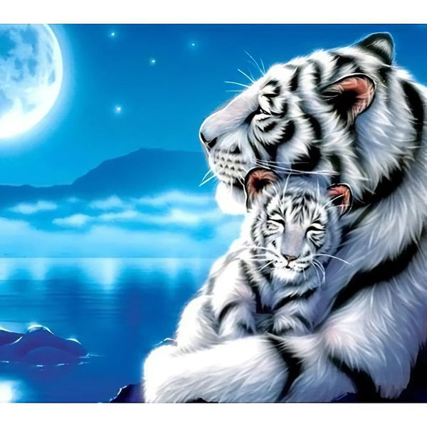 Bébé Tigre Blanc et sa Mère Diamond Painting Broderie Diamant