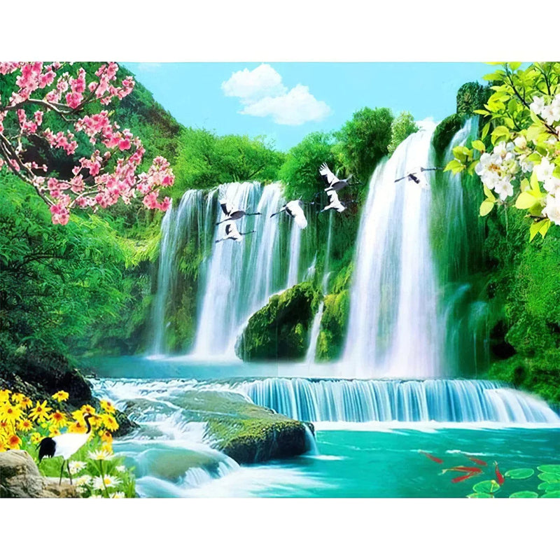 Belle cascade et oiseaux Diamond Painting Broderie Diamant