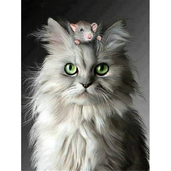 Chat en colère avec rat Diamond Painting Broderie Diamant