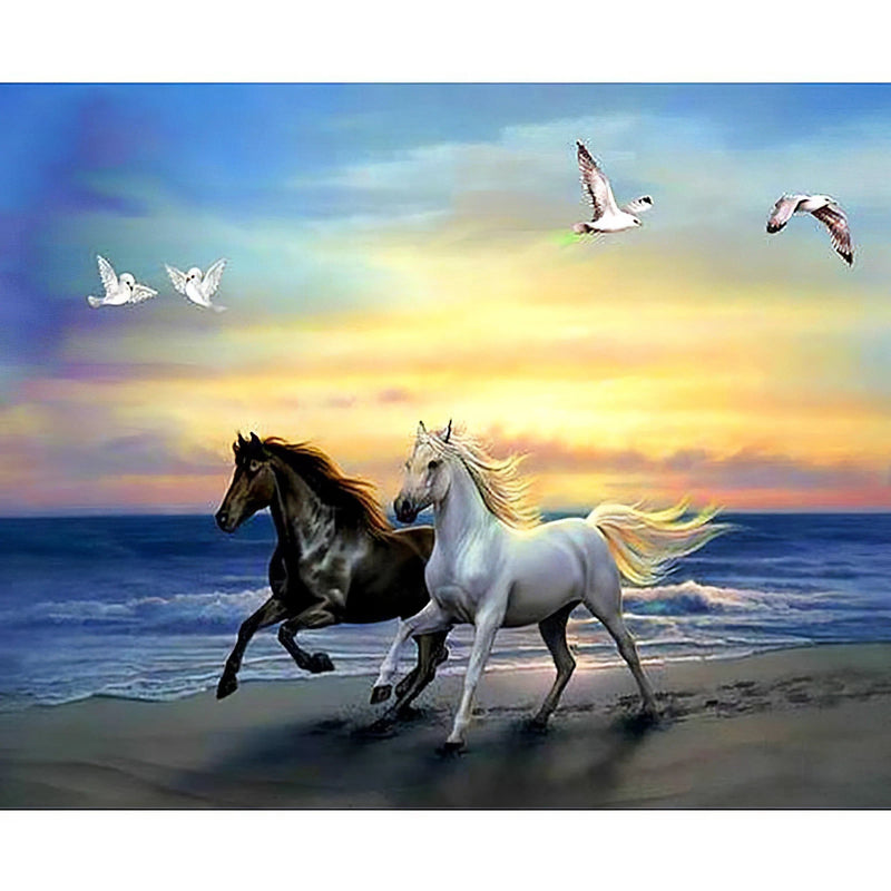 Chevaux Galopant sur la Plage Diamond Painting Broderie Diamant