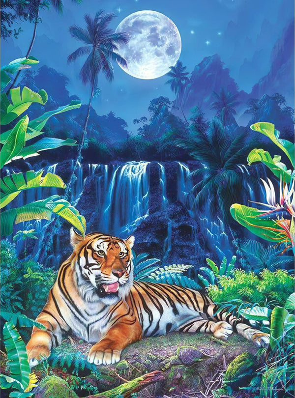 Chûte d'Eau Clair de Lune Montagne Tigre Diamond Painting Broderie Diamant