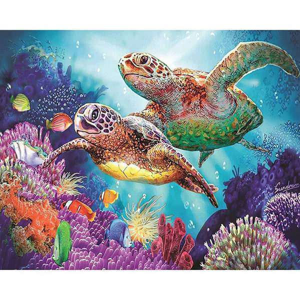 Deux tortues dans l'océan Diamond Painting Broderie Diamant