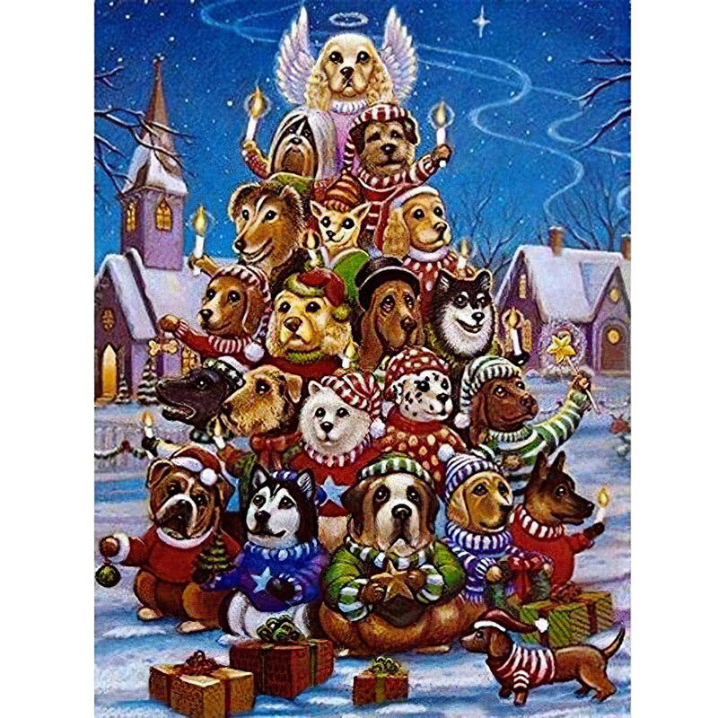 Famille de chiots de Noël Diamond Painting Broderie Diamant