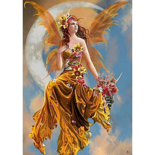 Fille de la lune avec des fleurs Diamond Painting Broderie Diamant