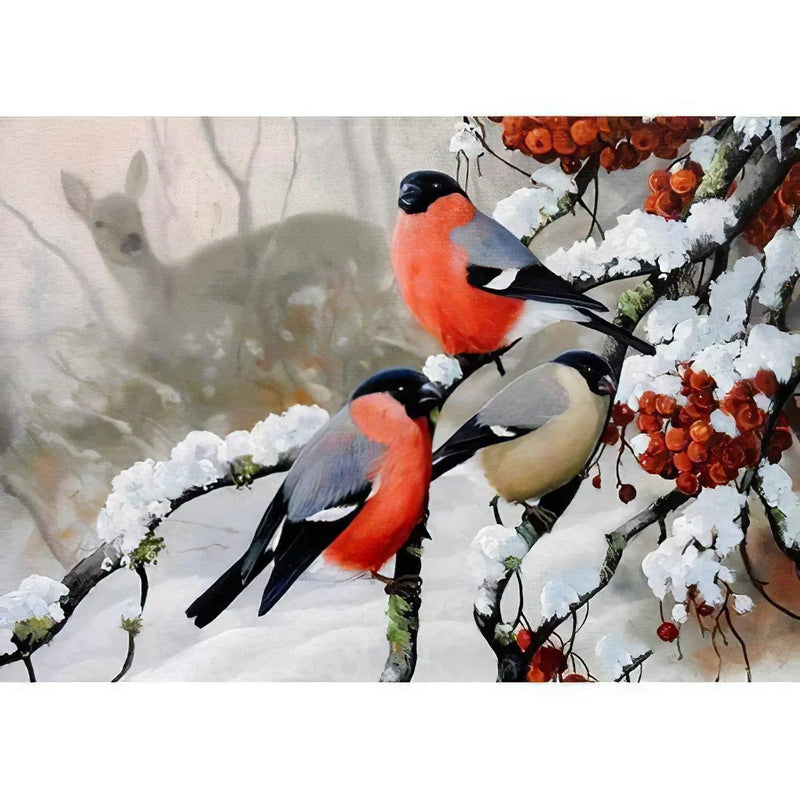 Oiseaux sur un Arbre en Hiver Diamond Painting Broderie Diamant