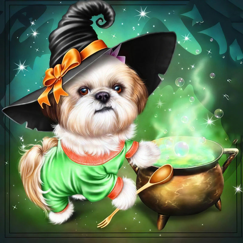 Sort de fabrication de chien magique d'Halloween Diamond Painting Broderie Diamant