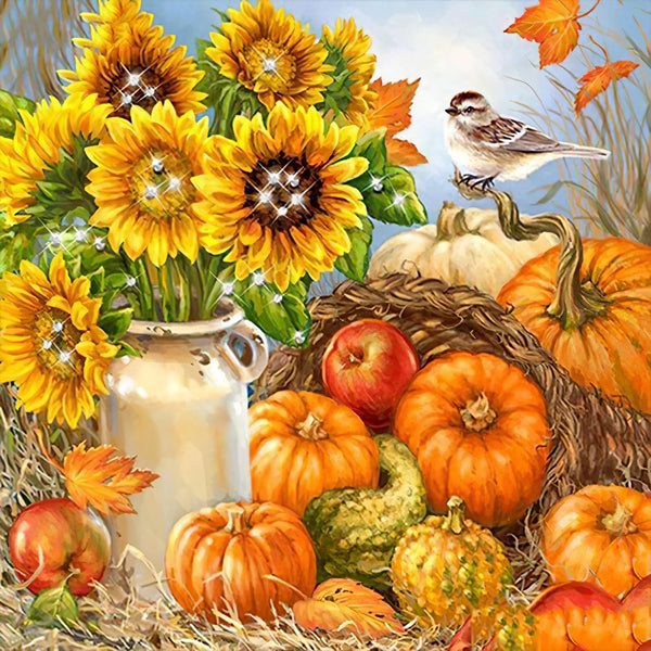 Tournesol Halloween Citrouilles Et L'Oiseau Diamond Painting Broderie Diamant