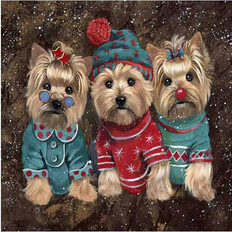 Trois chiots brouillard en hiver Diamond Painting Broderie Diamant