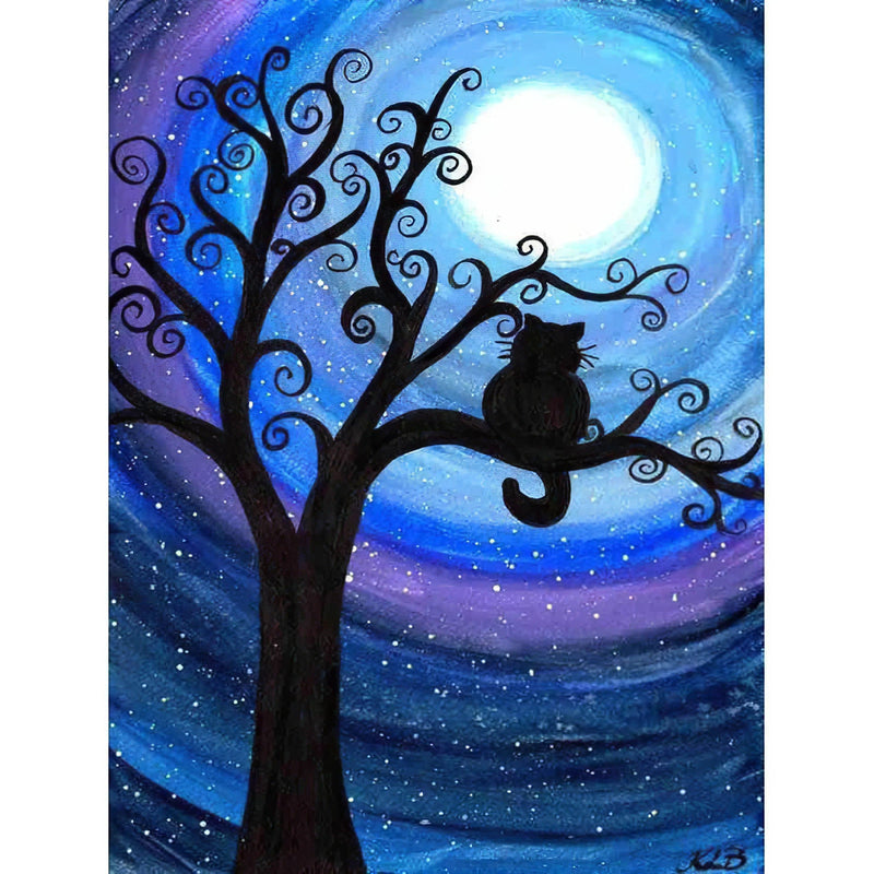 Un chat noir et une lune Diamond Painting Broderie Diamant