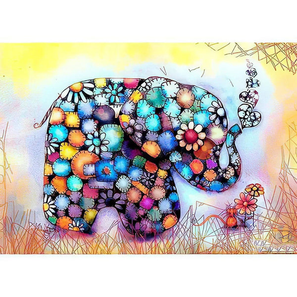 Un Eléphant Orné de Fleurs Multicolores Diamond Painting Broderie Diamant