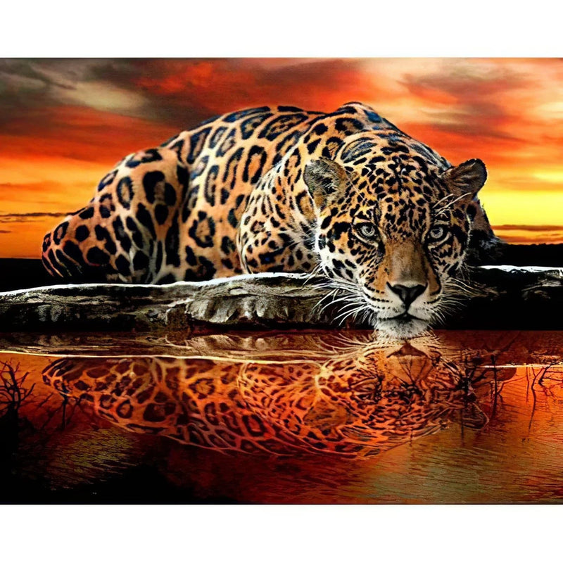 Un Tigre avec son Reflet dans l'Eau Diamond Painting Broderie Diamant